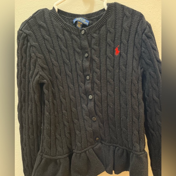 Polo by Ralph Lauren Girls Cable-Knit Cotton Peplum Cardigan Black Size M 8-10 - Picture 8 of 10